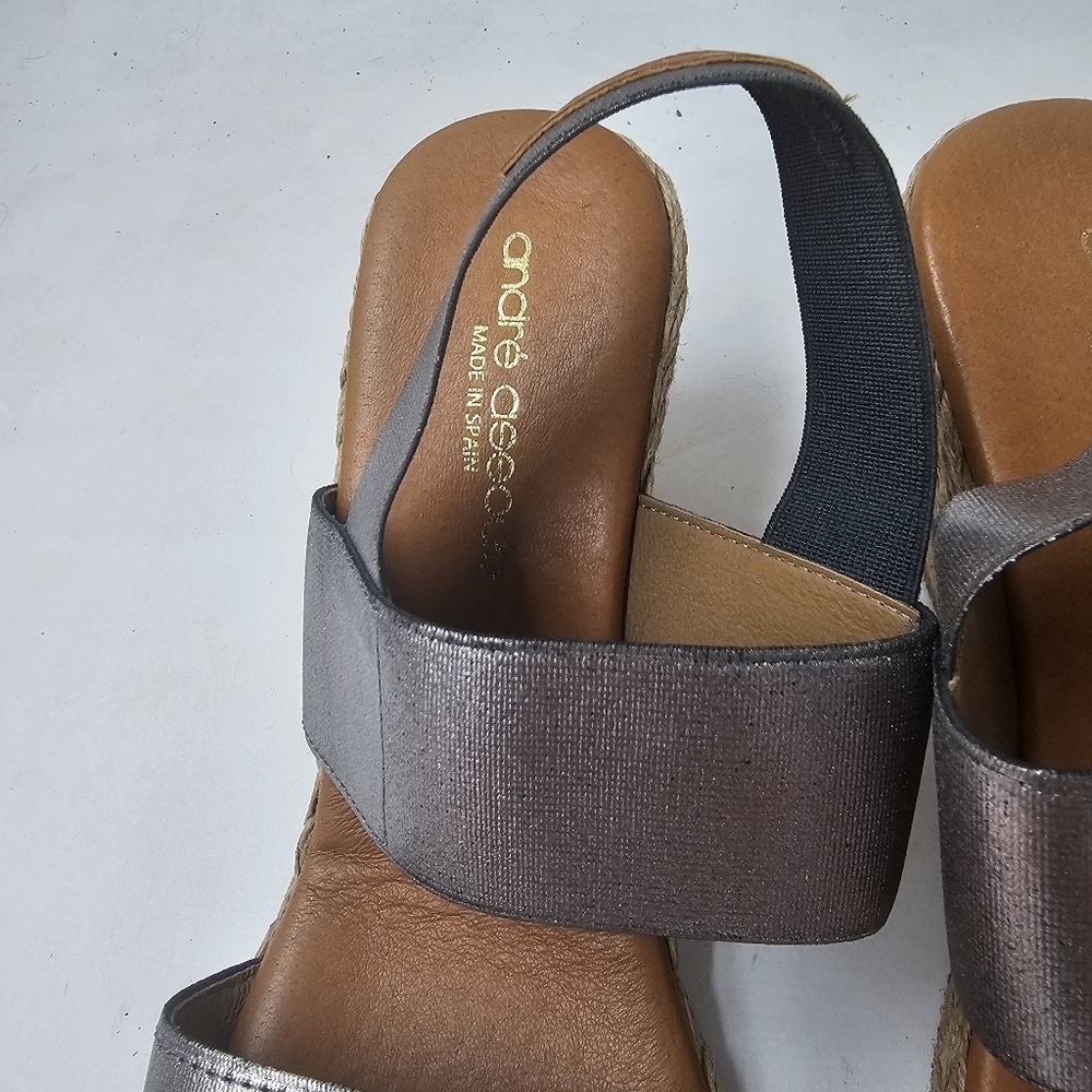 Andre Assous Allison Metallic Silver Espadrille Wedge Sandals Sz EU39 SpainMade - Picture 10 of 11